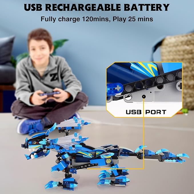 OASO Dragon Building Kit with Remote Control STEM Gifts for Boys Kids Ages 8-12, Coding Buildable Technic Toys for Birthday with 549 Pieces