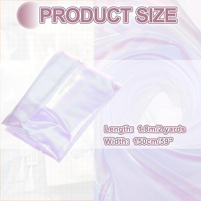 MECCANIXITY Iridescent Sheer Organza Fabric, 2 Yards x 59 Inches Solid Laser Holographic Shiny Fabric Organza Cloth for Wedding, Curtains, Costume, Photo Background, White