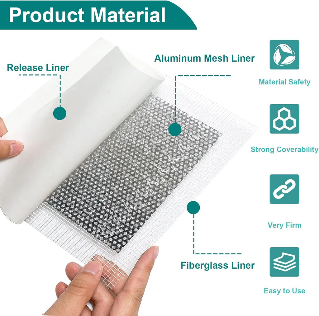 10 Pack Drywall Repair Kit for Large Holes, 4/6/8 Inch Dry Wall Patch Kits for Erase a Small Nail Hole, Plaster Wall Patching Self Adhesive Aluminum Mesh with Scraper and Sandpaper
