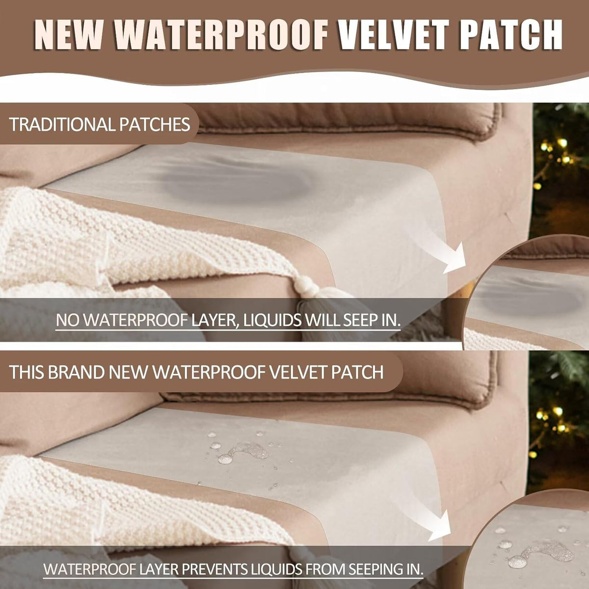 Azobur Couch Patches, Extra-Large Durable Fabric Tape, Ideal for Automotive Upholstery Repair, Waterproof, Self-Adhesive, Quickly Fix Sofas, Car Interiors, and Other Fabric Items (Beige Brown)