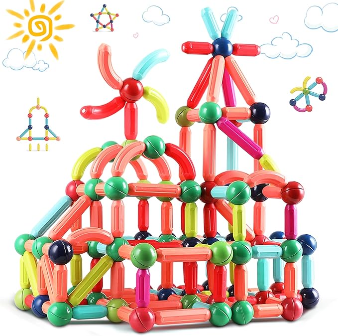 BAKAM Magnetic Building Blocks for Kids Ages 4-8, STEM Construction Toys for Boys and Girls, Large Size Magnetic Sticks and Balls Game Set for Kid’s Early Educational Learning (64PCS)