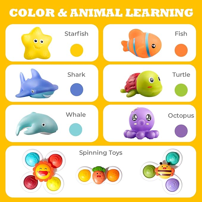 Hely Cancy Infant Bath Toys for 18 Months - No Hole Animal Bathtub Toys, Baby Bath Tub Toys