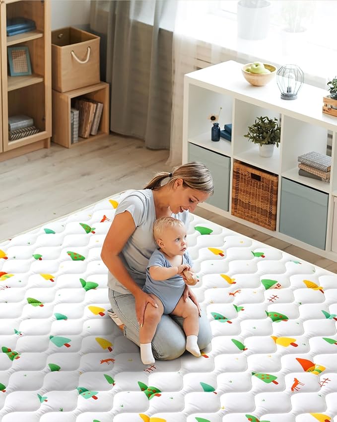 Odorless Premium Foam Baby Play Mat 50" x 50", Soft Microfiber Fabric Crawling Mat for Floor- Comfortable and Hypoallergenic, Non-Slip Cushioned Floor Playpen mat for Infants,Babies,Toddlers