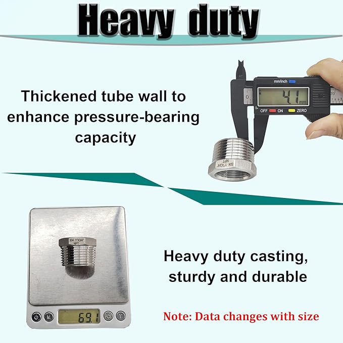 3/4" NPT Male to 1/2" NPT Female Hex Bushing Reducer, 304 Stainless Steel Reducing Adapter Pipe Fitting, Heavy Duty Pipe Hex Bushing for Reducing Pipe (3/4” MNPT x 1/2” FNPT)