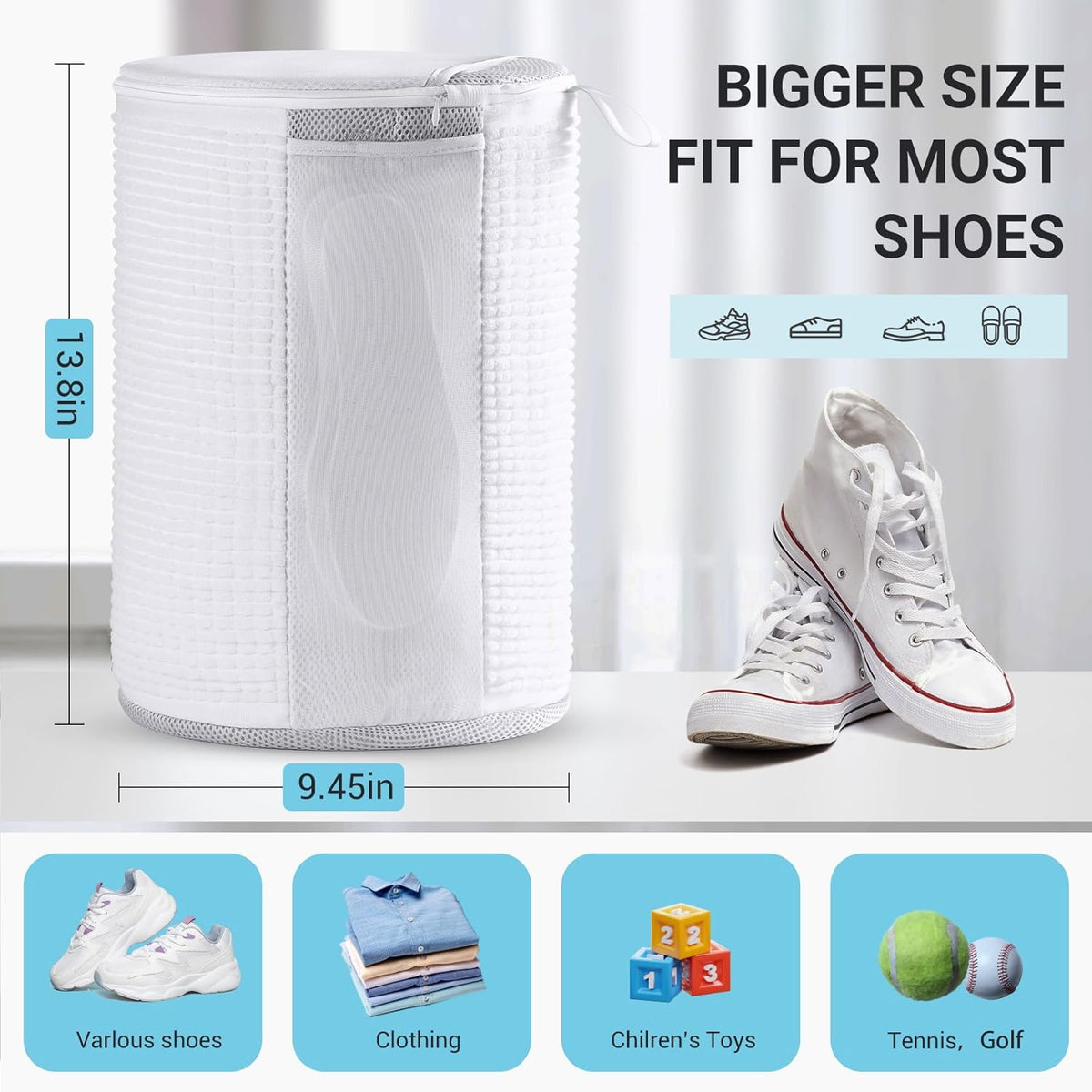 Large Shoe Bag for Washing Machine, Two-Zone Design, 2 Mesh Pockets, One-Step Wash for Complete Cleaning, Durable Invisible Zipper Sneaker Laundry Bag Home Dorm Essentials 9.45" x 13.8"