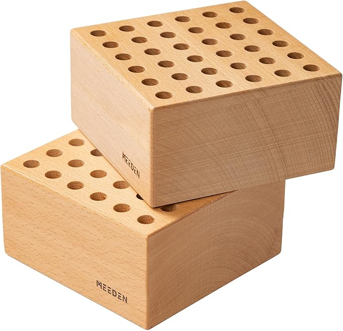MEEDEN 2Pcs Beechwood Pencil and Brush Holders: 36 Holes Paint Brush Storage Organizer & Holder Rack - Wood Block Pencil Holder for Paintbrushes, Pens and Art Tools - Paint Brush Holder Display Stand