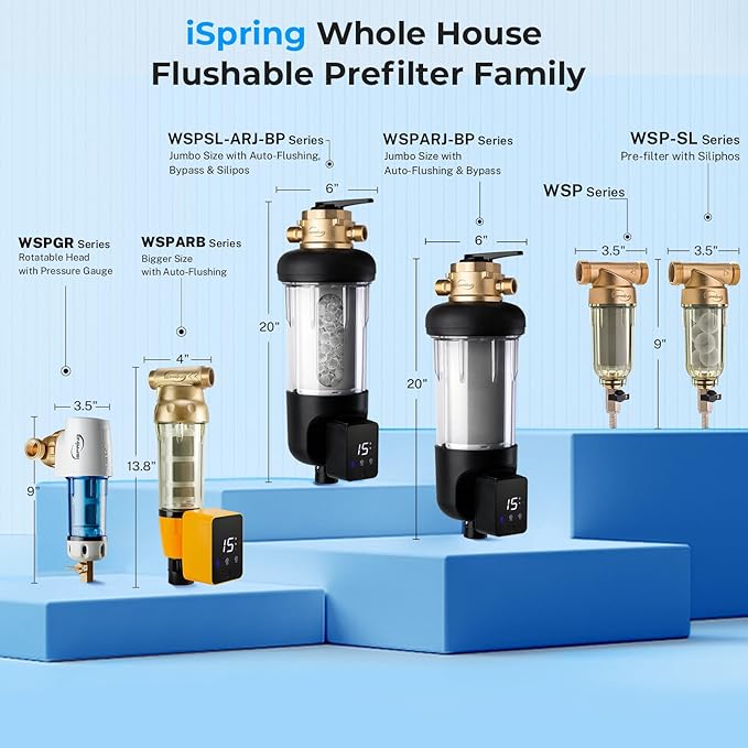 iSpring WSP-200SL Reusable Whole House Spin Down Sediment Water Filter, Siliphos Helps Prevent Scale and Corrosion, 1" MNPT + 3/4" FNPT, 200 Micron