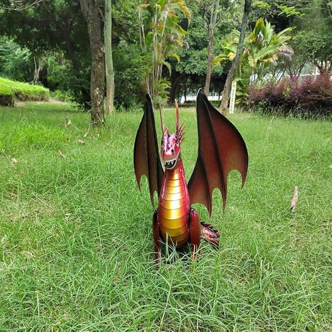 Decorative Red Dragon Figurine, Crackle The Dragon Statue, Patio Garden Porch Courtyard Decor