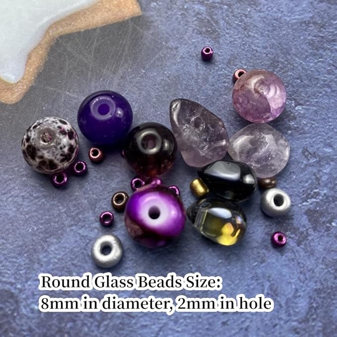 Assorted Glass Resin Beads Multi Size Colors Smooth Cracked Gravel Millet Spacer Beads for Bracelets Necklace Earring DIY Jewelry Making Craft(Deep Purple Series)