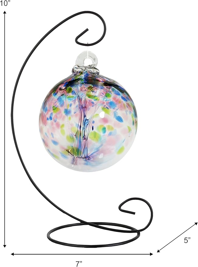 Dale Tiffany AC25004-D4 Rainbow Tree of Life Hand Blown Art Glass Ornament Witch Globe Gazing Ball, Hope, 4" Diameter with Hanging Stand