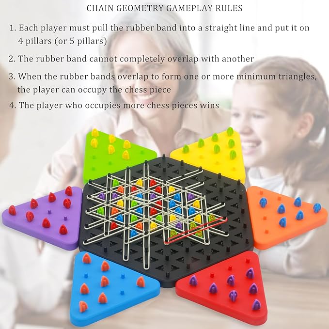Upgraded Chain Triangle Chess Game, 3-in-1 Multi-Functional Board Games, Chain Link Game, Chinese Checkers, Educational Toy for Adults and Kids Age 3+, 2-6 Players, Fun for Family, Grandson, Party