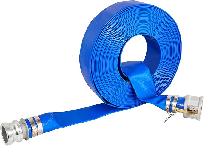 2" x 100 Ft Discharge Hose, Heavy Duty PVC Lay Flat Water Backwash Hose,Durable Pool Drain Hose with Aluminum CE Fittings for Water Pump And Filters
