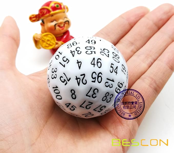 Bescon Polyhedral Dice 100 Sides Dice, D100 die, 100 Sided Cube, D100 Game Dice, 100-Sided Cube of White Color