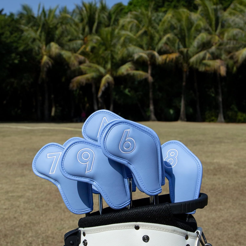 Montela Golf Iron Covers,Golf Iron Head Covers Leather Golf Iron Covers Set 9pcs Golf Iron Headcovers,Golf Club Head Covers for Iron Club Fit All Brands Titleist,Callaway,Taylormade