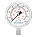 MEASUREMAN Fully Stainless Steel Hydraulic Glycerin Filled Pressure Gauge, 2-1/2" Dial Size,0-160psi/kpa,1/4" NPT Lower Mount