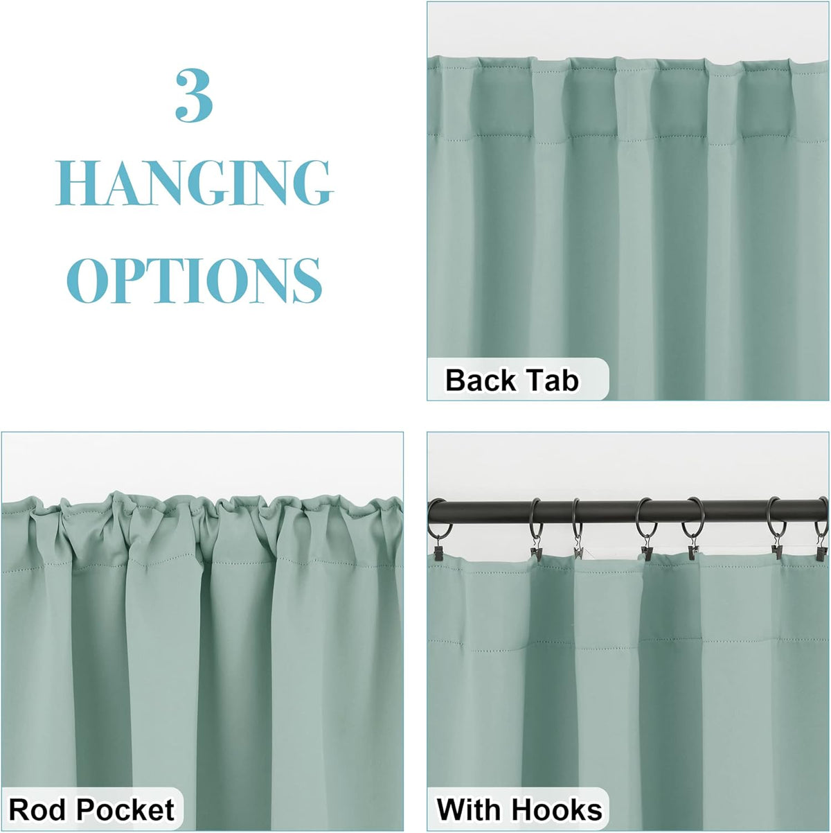RYB HOME Bathroom Curtains Blackout - Thermal Insulating Privacy Small Window Curtains Short for Bedroom Basement Kitchen Kids Nursery Cabinet, Wide 42 x Long 30 inches, 2 Panels, Aqua