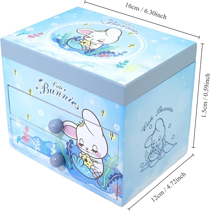 Music Jewelry Box for girls blue Cute bunny girls jewelry box Little girl birthday christmas Gift kids jewelry box Organizer