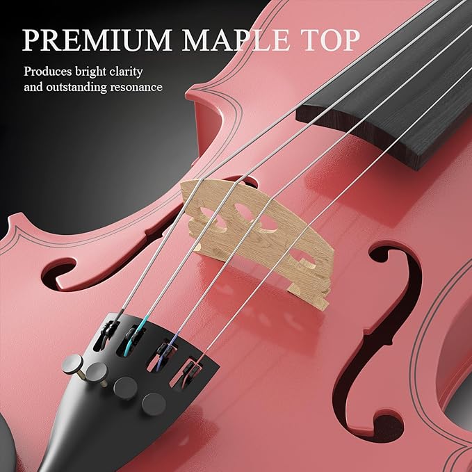 1/8 Violin Kit, Beginner Violin for Kids, Students, Complete Kids Violins Set with Case, Bow, Rosin, Ideal for Kids Violins Beginner Ages 4-5, Pink