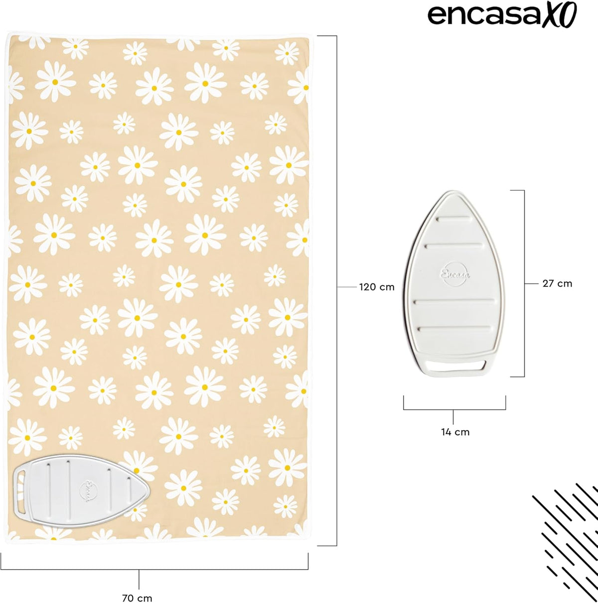 Encasa XO Ironing Mat/Pad (Large 48"x28") with 3mm Padding & Silicone Iron Rest for Steam Pressing on Tabletop or Bed - Heat Resistant, Portable, Quilting & Travel Blanket - Daisy Beige