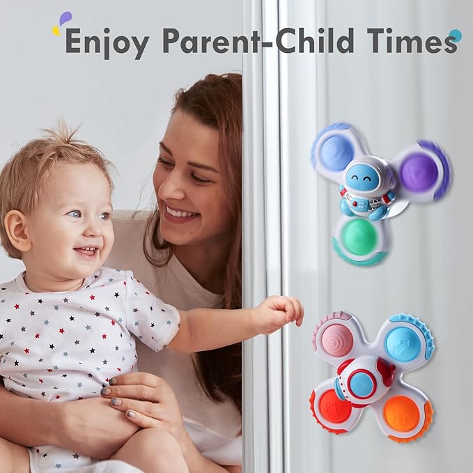 ALASOU 3PCS Pop Suction Cup Spinner Toys for 1 Year Old Boy Girl|Novelty Spinning Tops Toddler Toys Age 1-2|Sensory Baby Bath Toy for Toddlers 1-3|12 18 Months Boy Birthday Gift for Infant