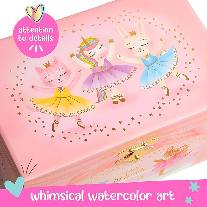 Musical Ballerina Kids Jewelry Box - Girls Jewelry Box with Mirror, Ballerina Gifts for Little Girls, Unicorn Toys for Girls Age 4-6