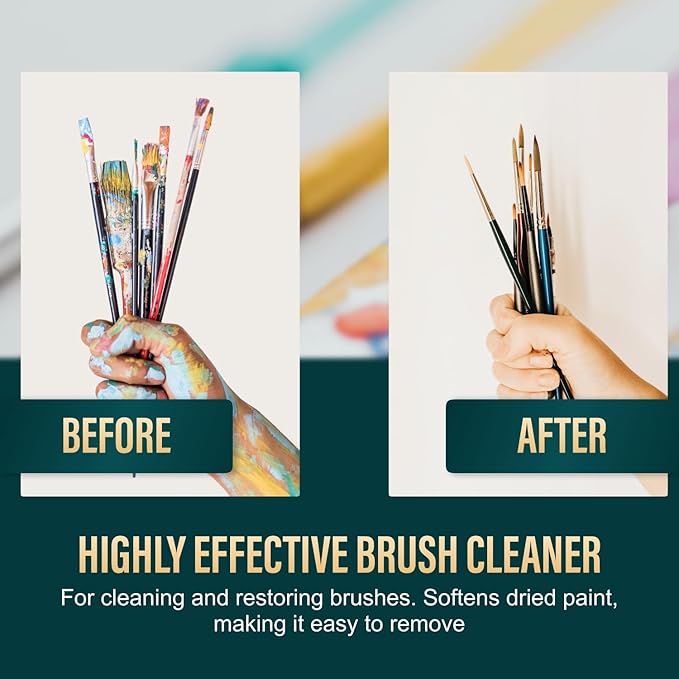 Oil Paint Brush Cleaner and Restorer-Paintbrush Cleaner for Acrylic, Oil, and Glass Paints-Biodegradable, Non-Toxic, Odorless, Eco-Friendly, Quick-Clean Formula Paint Remover (16 Fl Oz)