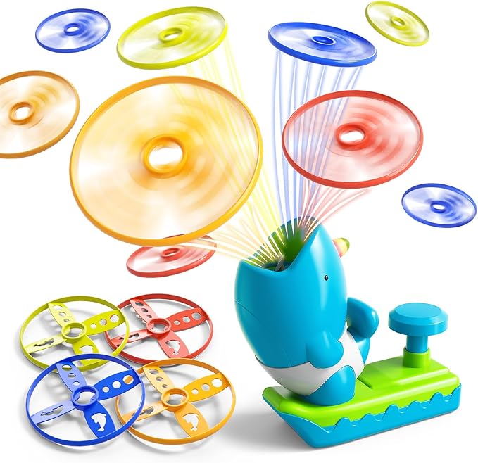 15 PCS Flying Disc Launcher Outdoor Indoor Game Toys Gifts for 3 4 5 6 7 Year Old Boys Kids, Outdoor Outside Game Toys for Boys Girls Ages 3-5 4-8, Ideal 3 4 5 6 Year Old Birthday Gifts