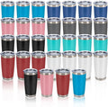 IEOVIEE 32 Pack 20oz Stainless Steel Bulk Tumblers with Lids and Straws Double Wall Insulated Travel Mug Durable Powder Coated Tumbler Bulk Cup for Cold and Hot Drinks(Mixed color)