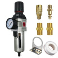 HengMinLingTong 1/2" NPT Compressed Air Filter Regulator Combo Piggyback, 5 Micron Brass Element, Poly Bowl, Auto Drain, Metal Bracket, 0-150 psi Gauge AW4000-04D
