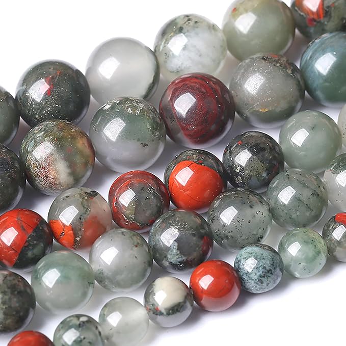 4MM Natural African Bloodstone Gemstone Round Beads Loose Spacer Stone Beads for Jewelry Making 180pcs 2 Strands 32"