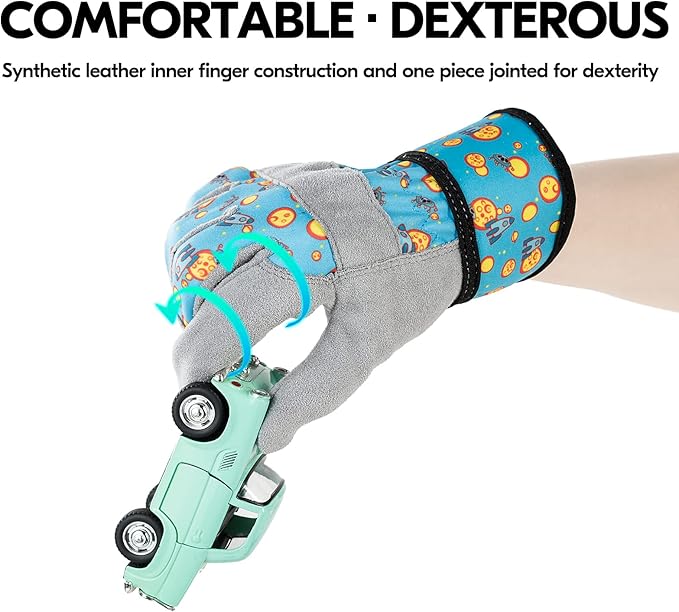 Vgo... 1-Pair Age 4-5 Kids Gardening Gloves,Children Yard Work Gloves,Soft Safety Outdoor Playing Gloves (Size S, Blue Plane, KID-MF3561)