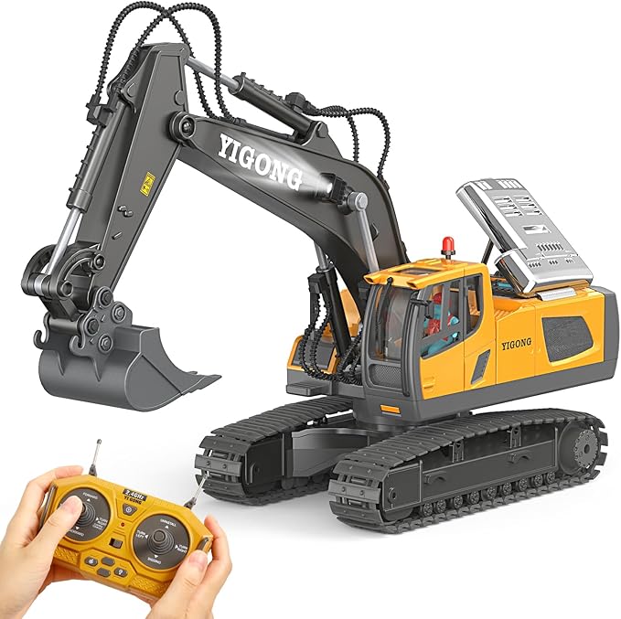 LUDILO Remote Control Excavator Toys for Ages 5-7, 11CH 2400mAh 2.4GHz RC Cars Construction Toy Truck Digger Metal Shovel Sound Light, Kids Boys Toys Age 4-6-8 Birthday Gifts for 5 6 7 8 Year Old Boys