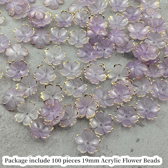 100pcs Acrylic Flower Beads, 19mm Cherry Blossom Plastic Gradient Flower Spacer Beads for DIY Crafts Bracelet Necklace Earrings Jewelry Making(Purple)