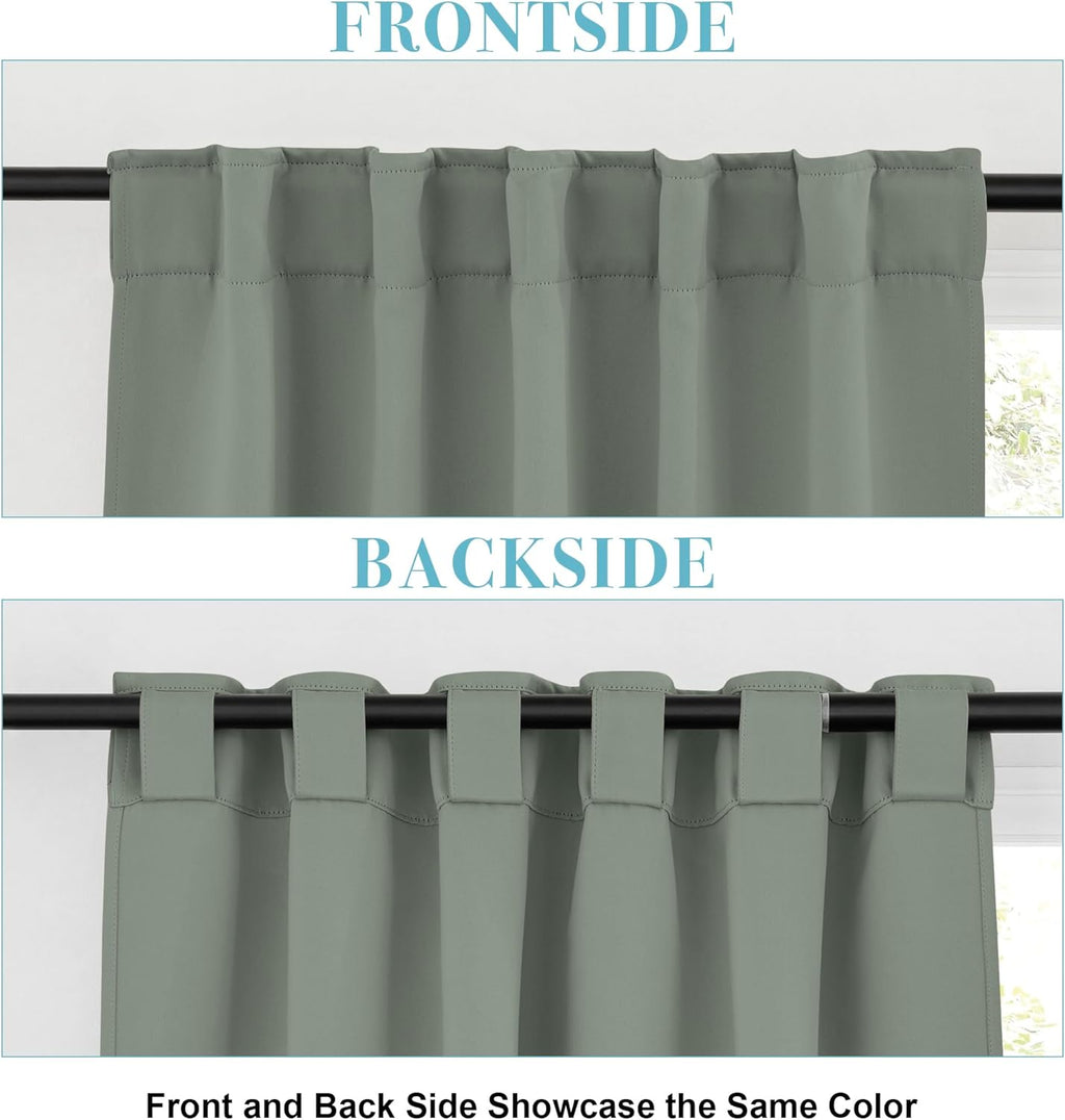RYB HOME Short Blackout Curtains& Drapes, Room Darkening Drapery Thermal Insulated Privacy Window Covering for Bedroom Living Room Office, W 42 x L 54 inch, 2 Panels, Sage Green