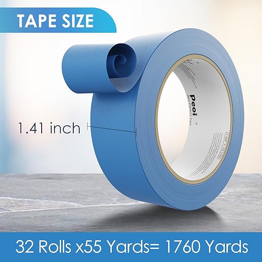 Blue Painters Tape 1.5 Inch Bulk, 32 Roll Painting Tape Blue Masking for Painting Wall DIY Edge, Paint 1.41 Inch 55 Yards X 32 Rolls 1760 Total Yards
