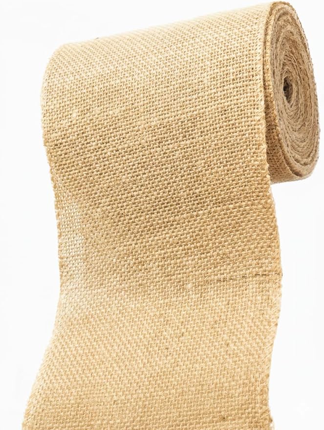 Natural Jute Burlap Ribbon (6" x 30 ft.) - Tight Weave Eco-Friendly Fabric for Crafts, Weddings & Decor