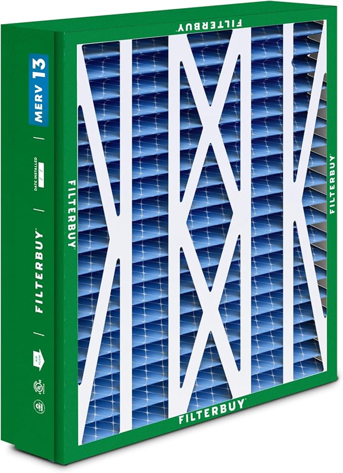 Filterbuy 24.5x27x5 Air Filter MERV 13 Optimal Smoke & Allergy Defense (1-Pack), Pleated HVAC AC Furnace Filters for Trane, American Standard, Honeywell, and More (Actual Size: 24.06 x 26.13 x 4.97)