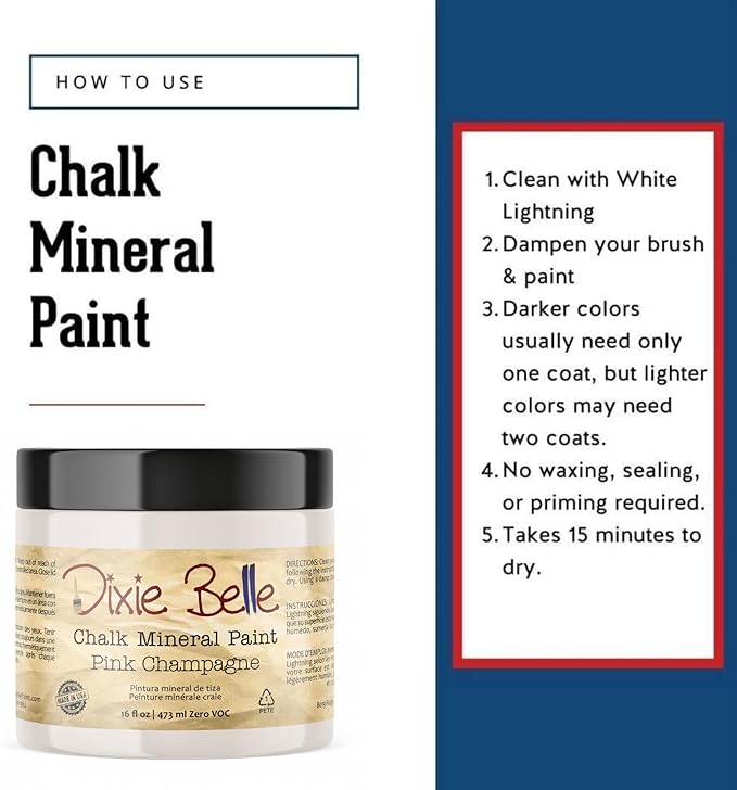 Dixie Belle Paint Company Chalk Finish Furniture Paint - Pink Champagne (16 Fl Oz) - Matte Pale Pink Chic Chalk Mineral DIY Furniture Paint