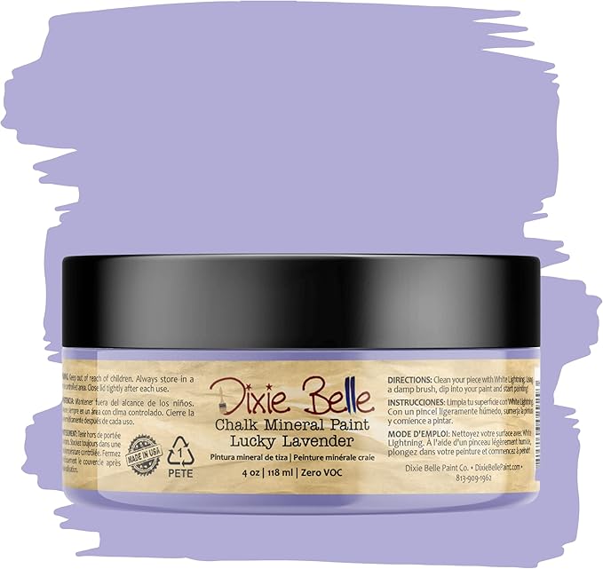Dixie Belle Paint Company Chalk Finish Furniture Paint - Lucky Lavender (4oz) - Matte Pastel Purple Chic Chalk Mineral DIY Furniture Paint