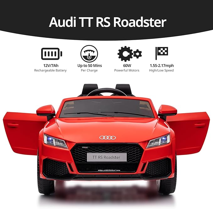 Licensed Audi Electric Kids Car, 12V Kids Ride-on Toy Car for Toddlers w/Remote - Red
