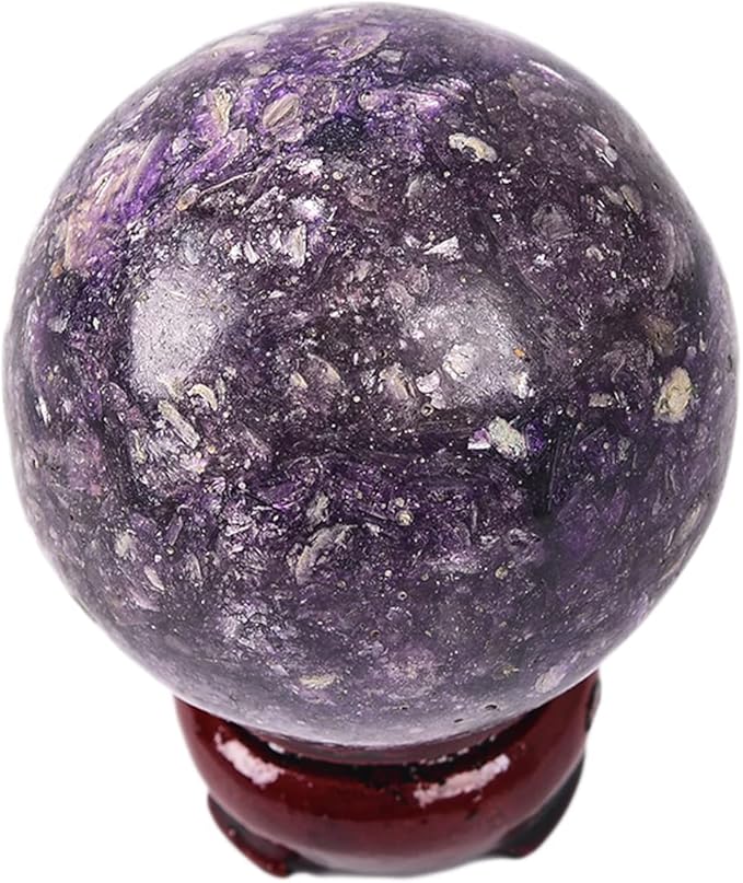 JIC Gem Small Purple Mica Crystal Ball Sphere with Decorative Wooden Stand for Decorative Ball,Divination or Feng Shui,and Fortune Telling Ball (60-70mm)