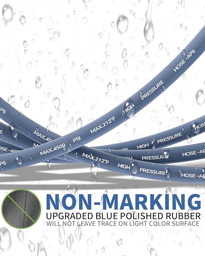 Pressure Washer Hose 50FT 3/8" for Cold and Hot Water 212°F, with Swivel Quick Connect, 4500PSI Kink Resistant Grade Steel Wire Braided, Power Washer Hose With 2pcs M22-14mm Adapter