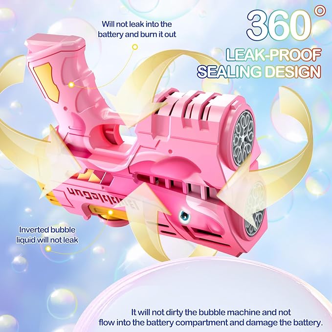 2 Pack Bubble Guns for Kids, LED Light Up Rechargeable Bubbles Machine Blower with 4 Bottles Refill Solution, Toddlers 4-8 Wedding Birthday Easter Party Gift