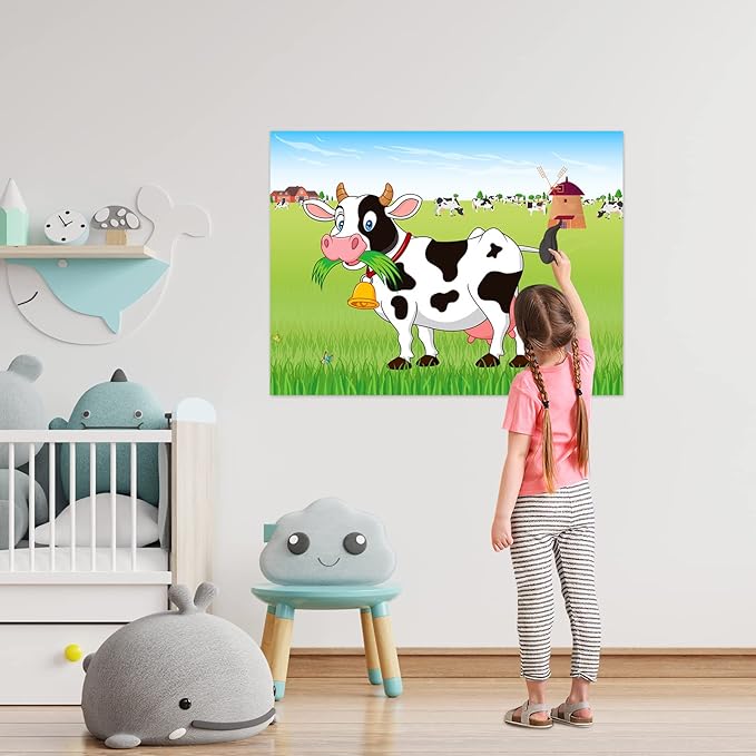 ASTARON Pin The Tail on The Cow Game with 30 Tail Stickers for Farm Birthday Supplies Pin Game, Boys Girls Animal Party Favors Christmas Decorations Home Wall Decor