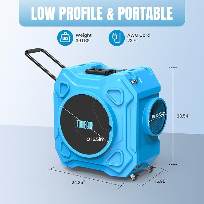 Air Scrubber with 3-Stage Filtration, 750CFM HEPA Air Scrubber Negative Air Machine with Lockable 360° Wheels & Auto-Foldable Handle, Portable Heavy Duty Air Cleaner for Home Industrial Commercial Use