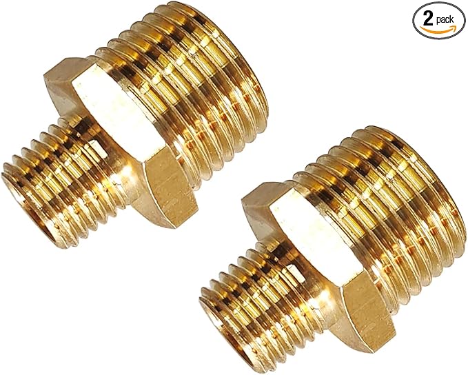 2pcs 1/2" NPT x 1/4" NPT Brass Nipple, 1/2 to 1/4 Adapter Fitting Reducing Solid Hex Brass Nipple, 1/2 Male to 1/2 Male Reducer Pipe Fittings for Extending and Connecting Pipes