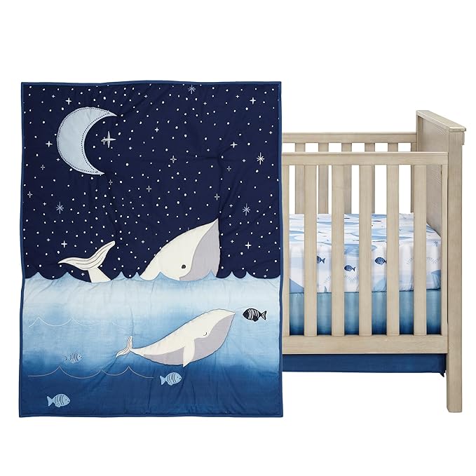 Lambs & Ivy Bubbles & Squirt 3-Piece Whale/Ocean Aquatic Baby Crib Bedding Set
