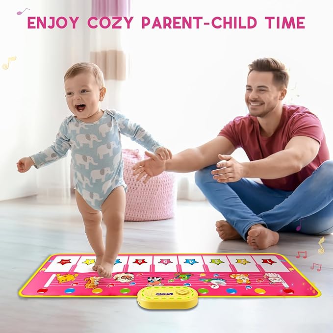 M SANMERSEN Piano Mat - Musical Keyboard Playmat 39.5" Electronic Music Animal Touch Play Blanket Funny Xmas Gift Toy for 1 2 3 Year Old (Pink)