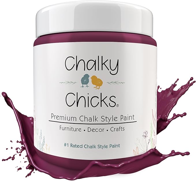 Chalky Chicks All-in-One Chalk Paint for Furniture or Cabinet - 16 Fl Oz - Matte Finish Logan Berry (Plum) for Metal, Wood Furniture Paint - No Sanding All-in-One for Home Decor & Crafts, USA Made