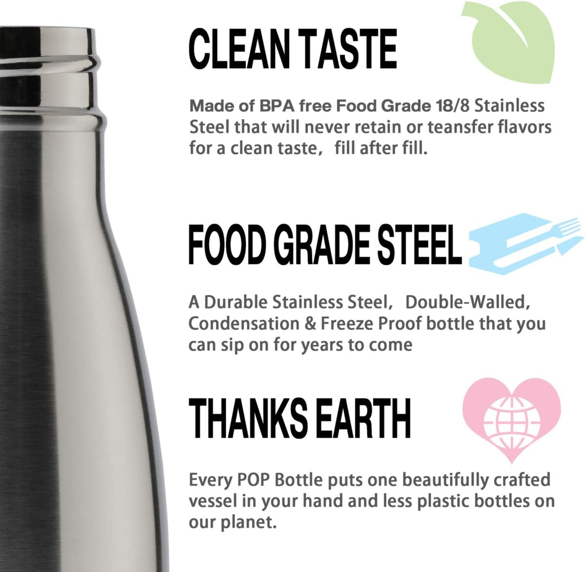 MEWAY 17oz Sport Water Bottle Vacuum Insulated Stainless Steel Leak-Proof Double Wall Cola Shape Water Bottle,Keep Drinks Hot & Cold(Silver,1 Pack)
